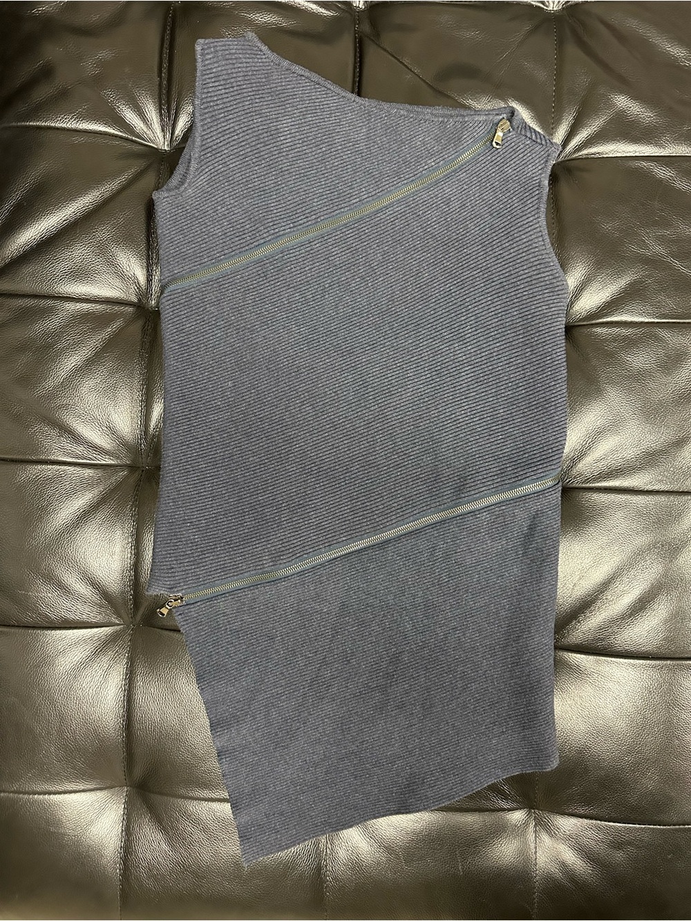 Diesel Black Gold Asymmetrical Zipper Sleeveless Knit Top